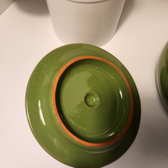 Vintage De Silva Green Terracotta Bean Pot Green Glazed Covered Casserole Dish - Picture 8 of 14